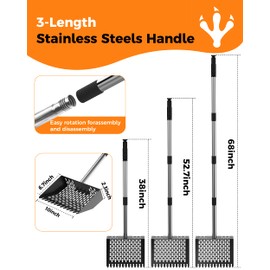 Besly Chicken Poop Scooper & Rake 2-in-1,Metal Coop Scoop 10 inches Sand Sifting Shovel with 38" to 68" Adjustable Stainless Steel Handle,Cleaning Tools for Chicken Coops & Farm Animals