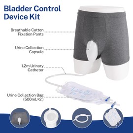 Wearable Urine Collector for Men with Small Size Cotton Fixing Pants -Protable Male Urine Collection Bag with 2 Urine Bags (500ml), 1.2M Tube & Adjustable Pants for Bedridden Patients