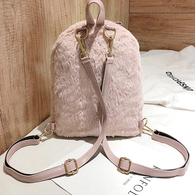 Women Bunny Backpack Plush Mini Fluffy Rabbit Ear Backpack Fuzzy
