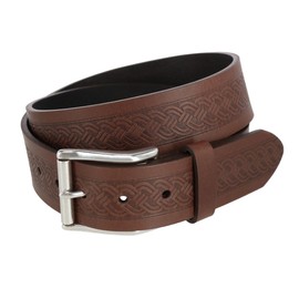 Trafalgar Men's Grady 40mm Celtic Scroll Embossed Leather Jean Belt, 38, Brown