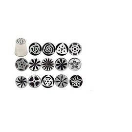 Ateco One Step Flower Russian Tube Set Includes Stainless Steel Tips:, 241, 242, 243, 244, 245, 246, 247, 248, 249, 251, 253, 254, 257, 258, & 259, Silver