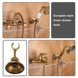 eMagTech Vintage Brass Shower Head Holder Wall Mount Experience Unique One-Hole Design A Touch of Style for Household Bathroom 9.5x6.5cm, can clip 2cm