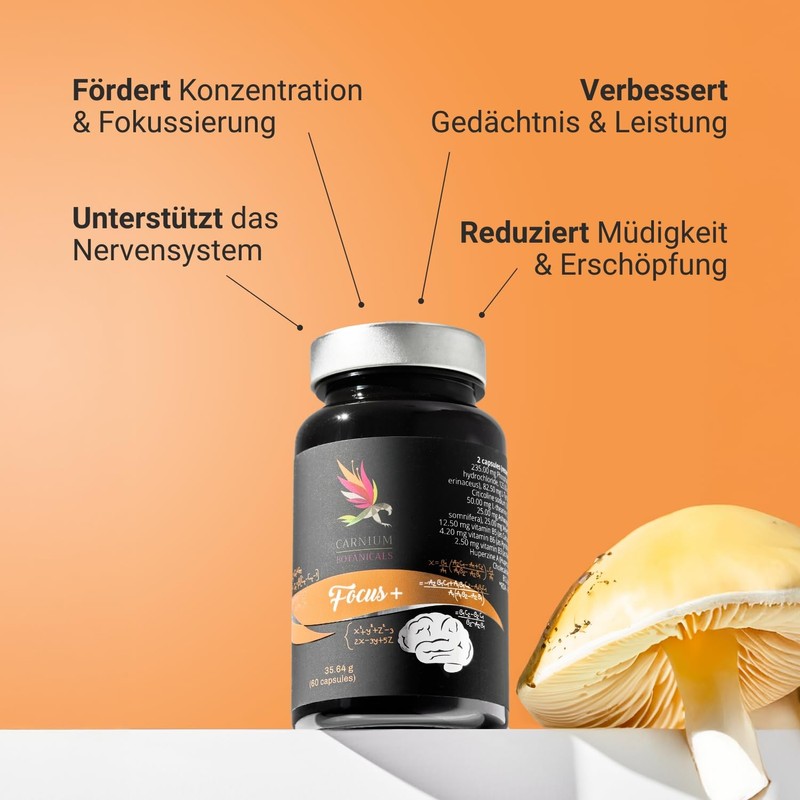 Carnium Botanicals Focus+ - Concentration and Focus Capsules with Vitamins