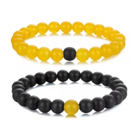 XIAOLI OUGWA Black Matte Agate Yellow Weathering Scrub Agate 8mm Beads Couples His and Hers Bracelet (Turmeric and Black)