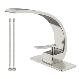 Geobella Bathroom Sink Faucet Modern Single Hole 1-Handle Faucet, Brushed Nickel Solid Brass Faucets, Mount Curved Lavatory Faucets Mixer Tap