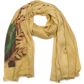 styleBREAKER scarf with feather print in boho style, fringing shawl, ladies 01017066, color:Camel