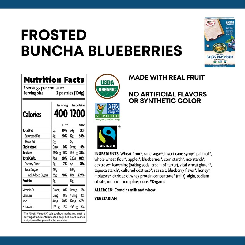 Nature's Path Organic Toaster Pastries, Frosted Buncha Blueberries, 6 Count