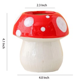WAIT FLY Cute Mushroom Shaped Ceramic Pen Pencil Holder Makeup Brush Holder Paint Brush Holder Toothbrush Holder, Desktop Organiser for Home, School and Office-Red