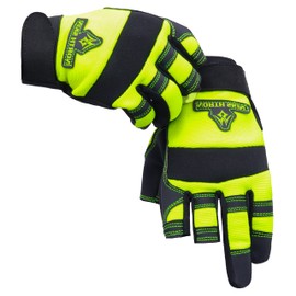 NORTH SKIN Fingerless Safety Work Gloves Flexible Heavy Duty Performance Carpenter Paint Anti Slip Training Palm Wheelchair Assembly Half Finger Camping Gloves for Men Women (Green 3HF, S)