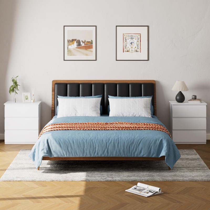 Bamjoy White Nightstand with 3 Drawers, Beside Table with Drawers
