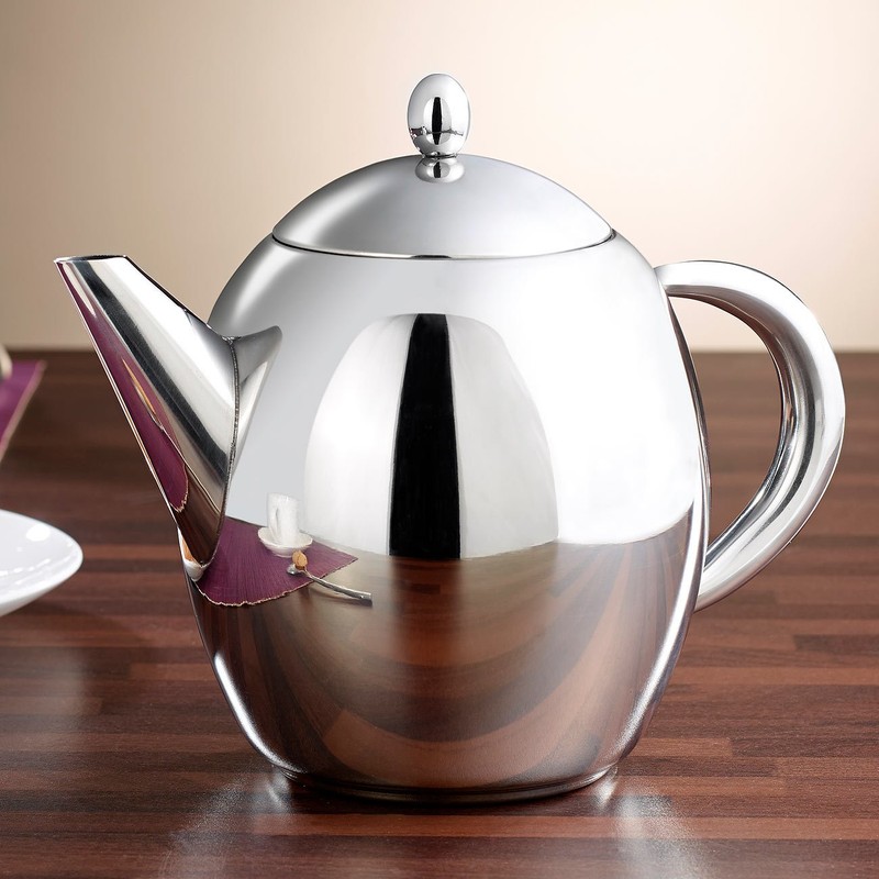 Rosenstein & Söhne Teapot with Strainer: Stainless Steel Teapot with