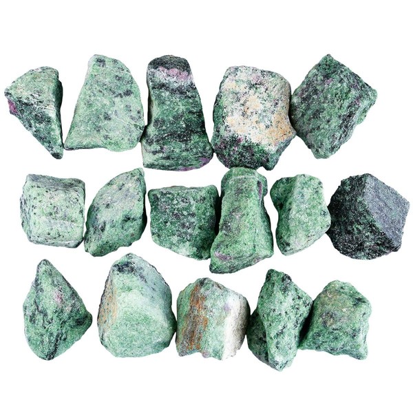Nupuyai 1 lb Natural Raw Stones Irregular Rough Rocks for Tumbling, Cabbing, Bulk Fountain Quartz Crystals for Home Garden Decor, 8-14 PCS, Ruby in Fuchsite