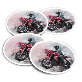 Vinyl Stickers (Set of 2) 10cm - Red Motorbike Biker Sports Bike Fun Decals for Laptops,Tablets,Luggage,Scrap Booking,Fridges #12318