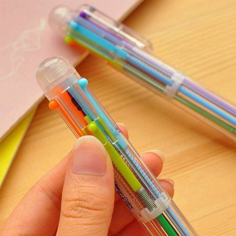 Multicolor Pens, 0.7mm 6-in-1 Multicolor Ballpoint Pen, 6-Color Retractable Ballpoint
