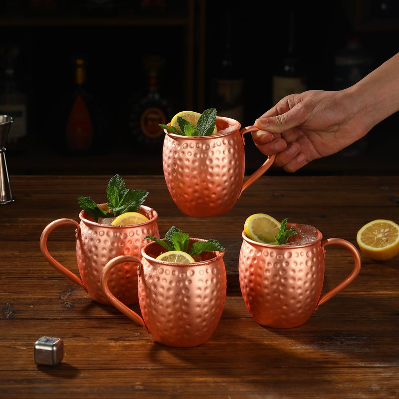 Moscow Mule Copper Mugs, Hammered Design, 100% Pure Solid Copper