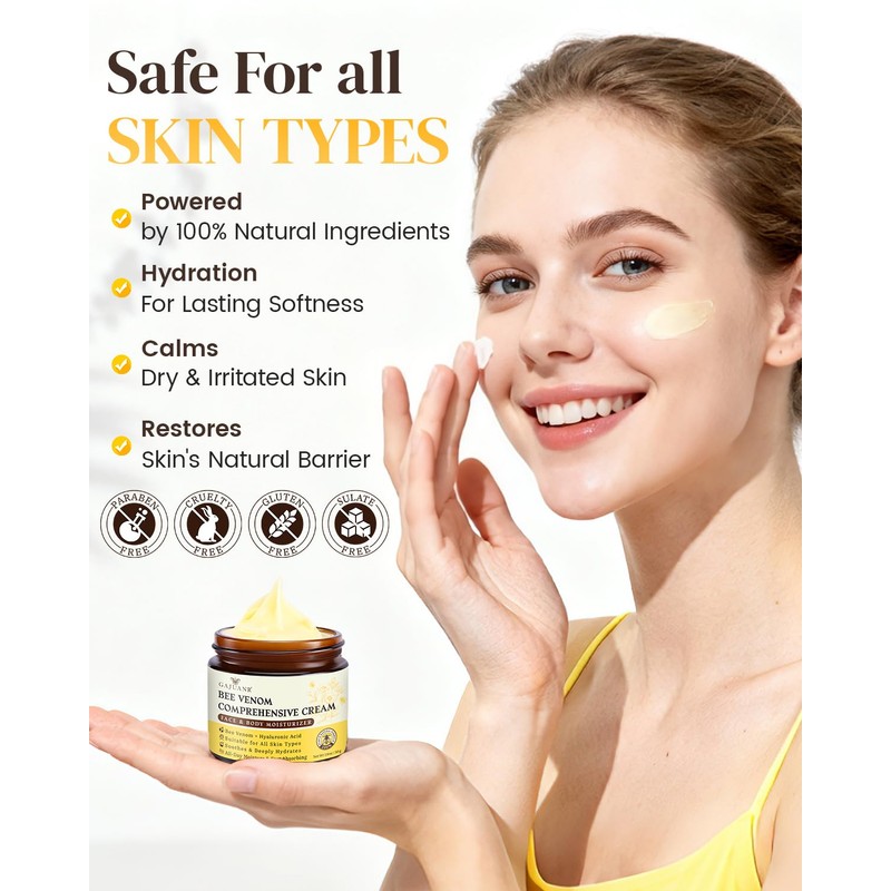 GAJUANR Bee Venom Moisturizing Cream, All-in-One Nourishing Moisturizer with Hyaluronic