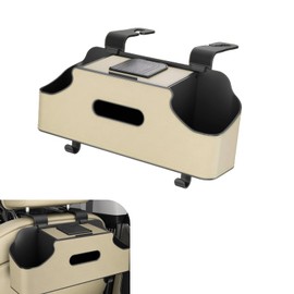 SLIMI 1 PC Car Backseat Organizer, 3 in 1 Multifunctional Double Cup Holder Tissue Box with 2 Hooks, Universal Car Seat Back Organizer, for Most Cars (Beige)