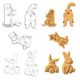 3 Pieces Kitten Molds and 2 Pieces Rabbit Molds, Cartoon Plastic Molds, Embossing Tools, Cookie Cutters, Kitchen Utensils