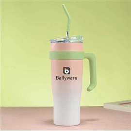 ballyware 40oz 100% Leakproof 304 Stainless Steel Insulated Tumbler with Handle, Steel Straw, and Lid. Keep drinks cold or hot for indoor or outdoor used. (Pink)