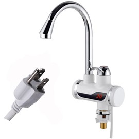 TINTON LIFE Rotatable Bathroom Kitchen Heating Tap Water Faucet 110V Tankless Electric Hot Water Heater Faucet with LED Digital Display (Big Below Inflow)