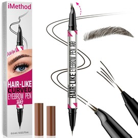 iMethod Curved Eyebrow Pen - Microblading, Liquid,  2-in-1 Dual-Ended with Micro-Fork-Tip Applicator, Waterproof and Long Lasting Makeup Cosmetic:_03 Black Brown