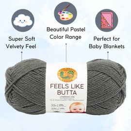 Lion Brand Feels Like Butta Charcoal 215-150 (3-Skeins - Same Dye Lot) Worsted Medium #4 Polyester Yarn for Crocheting and Knitting - Bundle with 1 Artsiga Crafts Project Bag