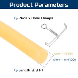 PATIKIL 3.3 Ft(1M) Natural Latex Rubber Tubing, 1/2"(12mm) ID x 11/16"(17mm) OD Sling Shot Rubber Tubing Tube with Hose Clamps for Exercise, Stretching, Laboratory, Home Hose Tube