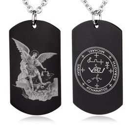 FAYERXL Archangel Raphael Sigil Magic Necklace Positive Amulet King of Solomon Black Dog Tag Necklace Gift for Men,Archangel Michael Protection Amulet Gifts (Archangel Raphael Sigil Magic Amulet 3)