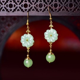 Unbranded 18K Gold Plated Green Agate Flower Dangle Drop Earrings for Women,Flower Earring