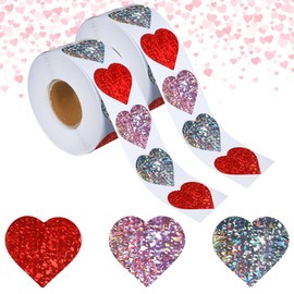 1200 Pcs Valentines Glitter Heart Stickers Roll 1.5" Heart Decorative Labels Foil Shiny Heart Stickers Self Adhesive Heart Incentive Stickers for Valentine’s Day Wedding Party Envelope Supplies