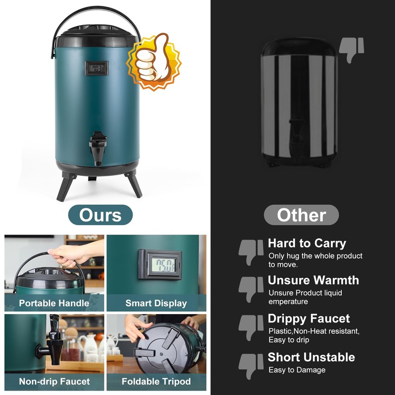 VorChef Hot Beverage Dispenser, Stainless Steel Insulated Beverage Dispenser Cold
