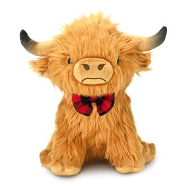 YZXZM Highland Cow Stuffed Animal, Scottish Highland Cow Plush with Christmas Plaid Bowtie, Fluffy Stuffed Cattle Plushie Toy (9 Inch)