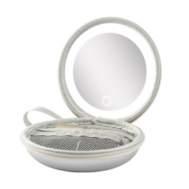 US Overseas Warehouse Portable Mirror Clutch Travel Cosmetic Jewellery Case Round Leather Hard Cosmetic Case With Led Mirrorcolor: Lavender