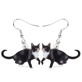 Bonsny Drop Dangle Sweet Black Cats Earrings Gift Pets Pattern Fashion Jewelry For Women