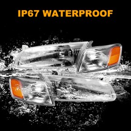 DuYouG- For 1997 1998 1999 Toyota Camry Halogen Projector Headlights Headlamps Assembly W/Corner Lights Left Driver Side + Right Passenger Side Chrome Housing Clear Lens 1 Pair