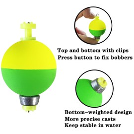 Bombite Fishing Bobbers Floats,10 Packs Weighted Bobbers for Fishing Foam Snap-on Fishing Floats Ball Oval Slip Bobbers for Fishing Bluegill Crappie Panfish Bass Trout Ball-Shape 1 in