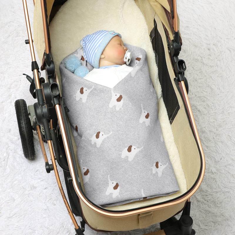 LAWKUL Baby Blankets for Newborn 100% Cotton Knitted Elephant Soft