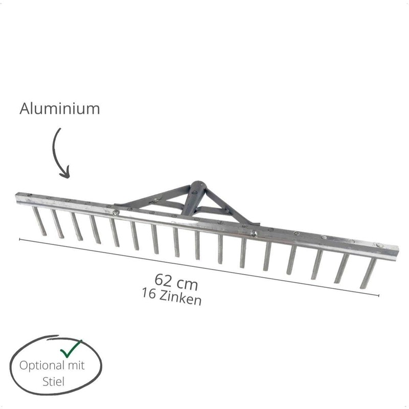 Rekord Aluminium Rake Lightweight with 16 Prongs Width 62 cm