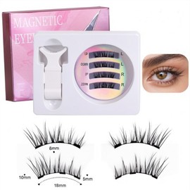 2 Paar Magnetische Wimpern, Wiederverwendbar Magnetwimpern Kit, Wasserfest Magnetic Lashes, Magnet Lashes Set mit Applikator, Kein Eyeliner Erforderlich, Magnet Wimpern Natürlicher Look (B)