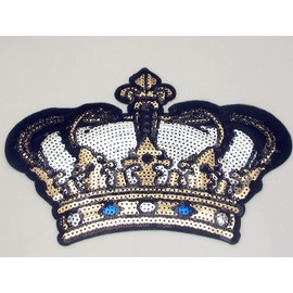 Dandan DIY Parche bordado de corona grande con lentejuelas, para coser y planchar, apliques de ropa, cortina de costura, flores, apliques para decoración del hogar, boda, fiesta, accesorio de bricolaje (corona)