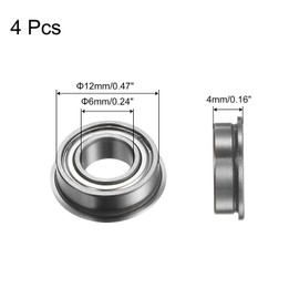 sourcing map MF126ZZ Flanged Ball Bearing, 4pcs 6x12x4mm Chrome Steel Double Shielded ABEC1 Flange Bearings