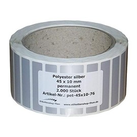 Name Plates/Polyester Labels – 45 x 10 mm – Pack of 2,000 – Silver – Sleeve 76 mm