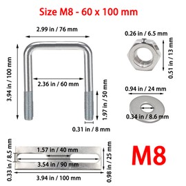 duoyif U Bolt M8 60 x 100 mm U Screws M8 U-Bolt Square Stainless Steel with Nut Frame Plate Washer U Bracket for Pipe Attachment Car Ships Towing 2 Pieces (60 x 100 mm)