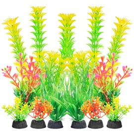 AQUANEAT Artificial Fish Tank Plants, Aquarium Decorations, Yellow Plastic Accessories, 10pcs