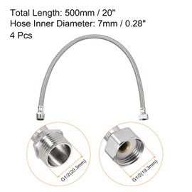 uxcell 20 Inch Long Faucet Supply Line Connector, 4pcs G1/2 Female Compression Thread x G1/2 Male Connector Straight Thread 304 Stainless Steel Water Supply Hose Line