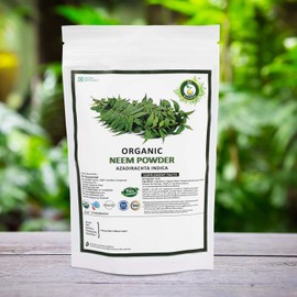 R V Essential Organic Neem Powder 200gm/ 7.05oz/ 0.44lb- Azadirachta Indica Neem Leaf Powder For Tooth For Hair For Skin USDA Organic Certified Supplement in Resealable and Reusable Zip Lock Pouch