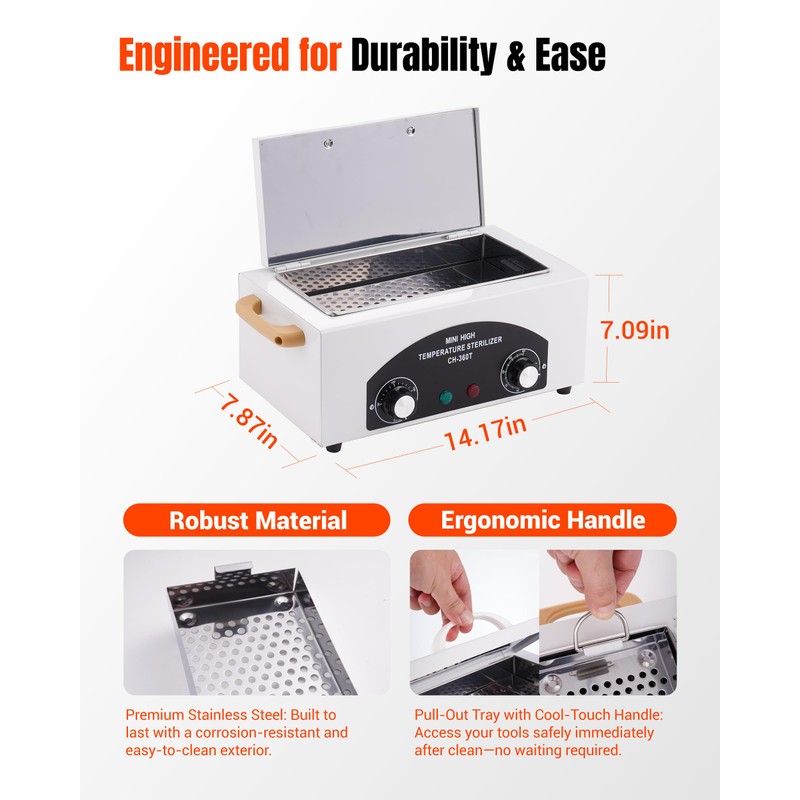 High-Temperature Cleaning Box for Metal Tools, 1.5L Capacity Dry Heat