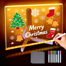 LED Note Board with Colors,LED Drawing Board for Kids, Light Up Acrylic Dry Erase Board with Stand,7 Markers, Rewritable Message Board Creative Fun for Home, Classrooms,Gifts.
