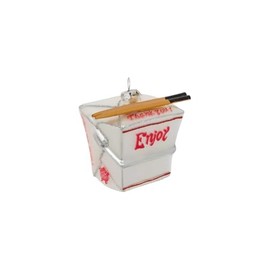Glass Blown Chinese Food Takeout Leftovers Box, Christmas Tree Ornament, 3 inches, with Chopsticks