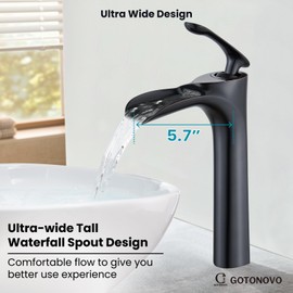 gotonovo Tall Bathroom Faucets for Sink 1 Hole Single Handle Modern Vessel Sink Faucets Waterfall Spout with Water Hoses Solid Brass Vanity Bar Deck Mount with Pop Up Drain Oil Rubbed Bronze